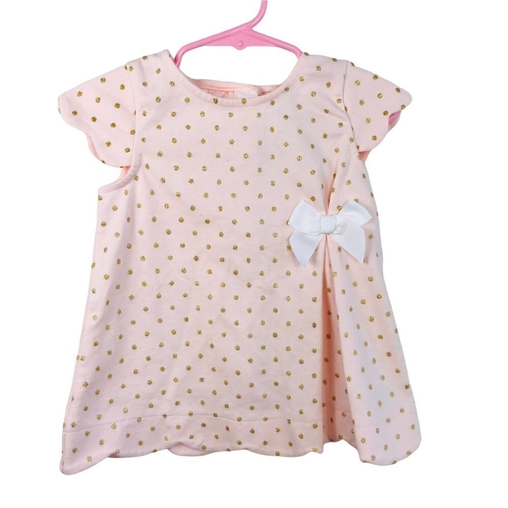 Tahari Baby Pink Gold Dots Dress  Size 18 Months